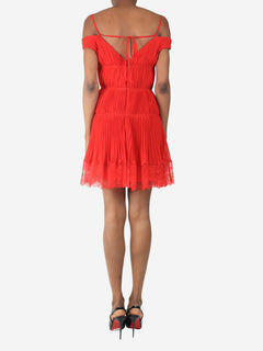 Red pleated lace mini dress - size UK 8 Dresses self-portrait 