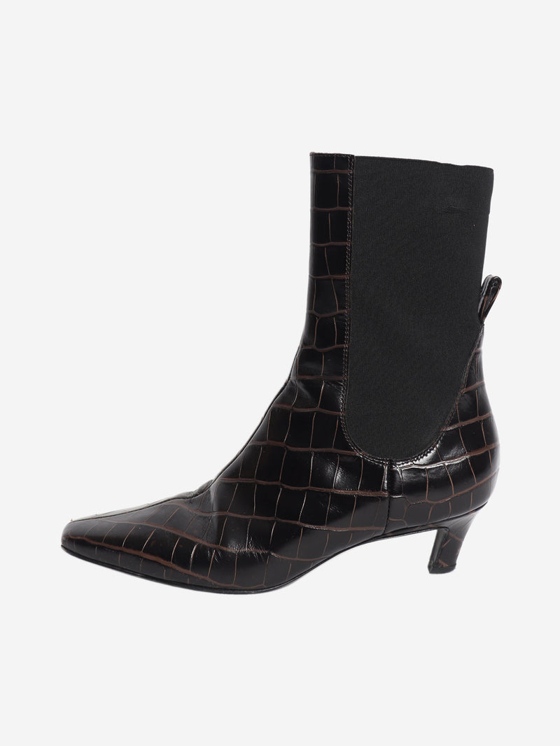 Dark brown croc-embossed ankle boots - size EU 38 Boots Toteme 