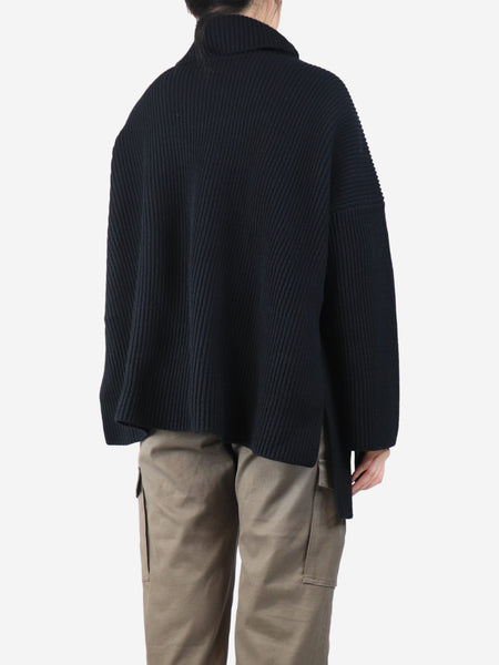 Black ribbed knit poncho - size M alternate image