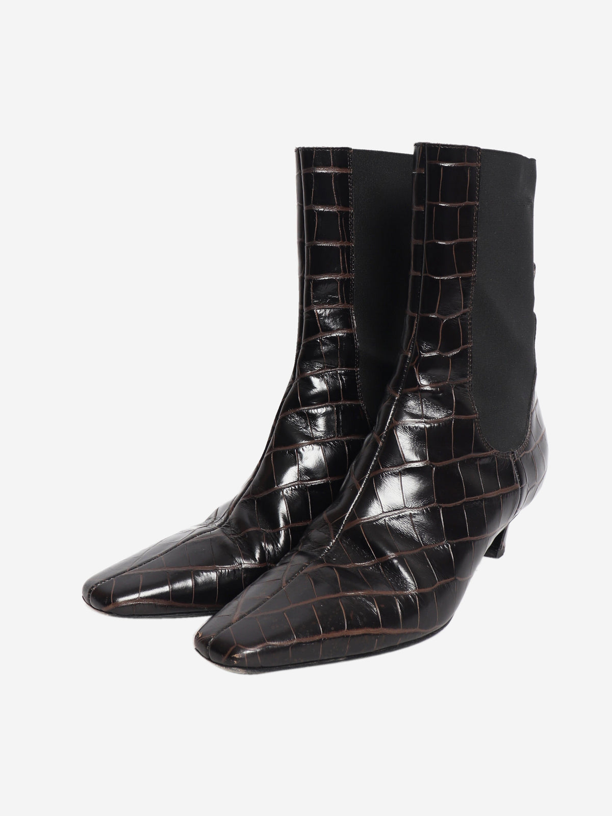 Dark brown croc-embossed ankle boots - size EU 38 Boots Toteme 