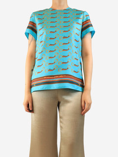 Turquoise silk printed top - size UK 8 Tops Gucci 