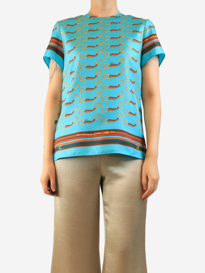 Turquoise silk printed top - size UK 8 Tops Gucci 
