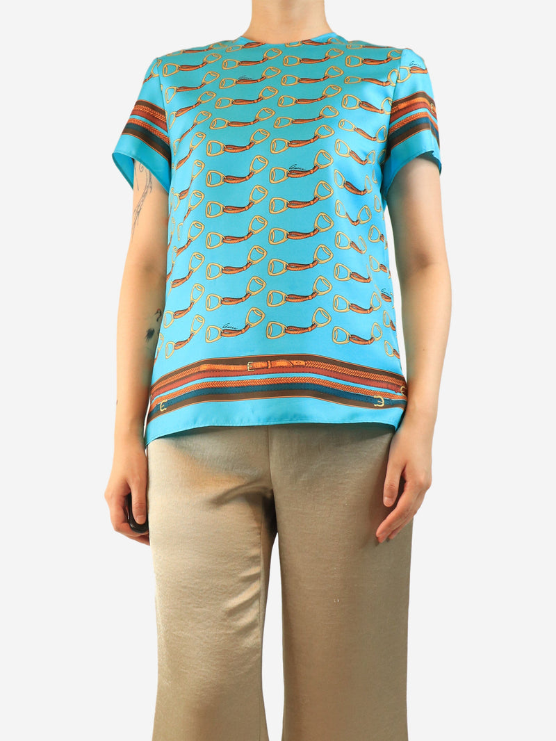 Turquoise silk printed top - size UK 8 Tops Gucci 