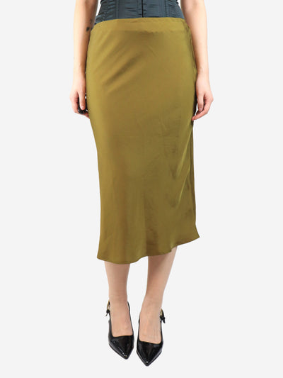 Khaki satin midi skirt - size UK 8 Skirts Soeur 
