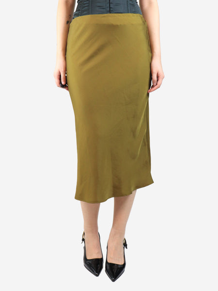 Khaki satin midi skirt - size UK 8 product image