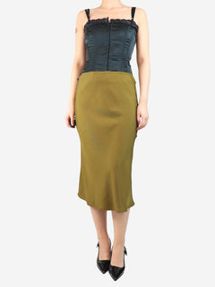 Khaki satin midi skirt - size UK 8 Skirts Soeur 