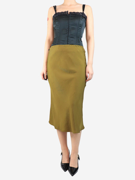 Khaki satin midi skirt - size UK 8 alternate image