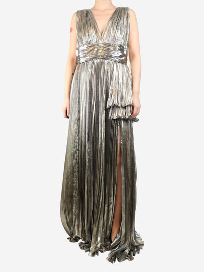 Gold sleeveless metallic pleated dress - size UK 16 Dresses Maria Lucia Hohan 