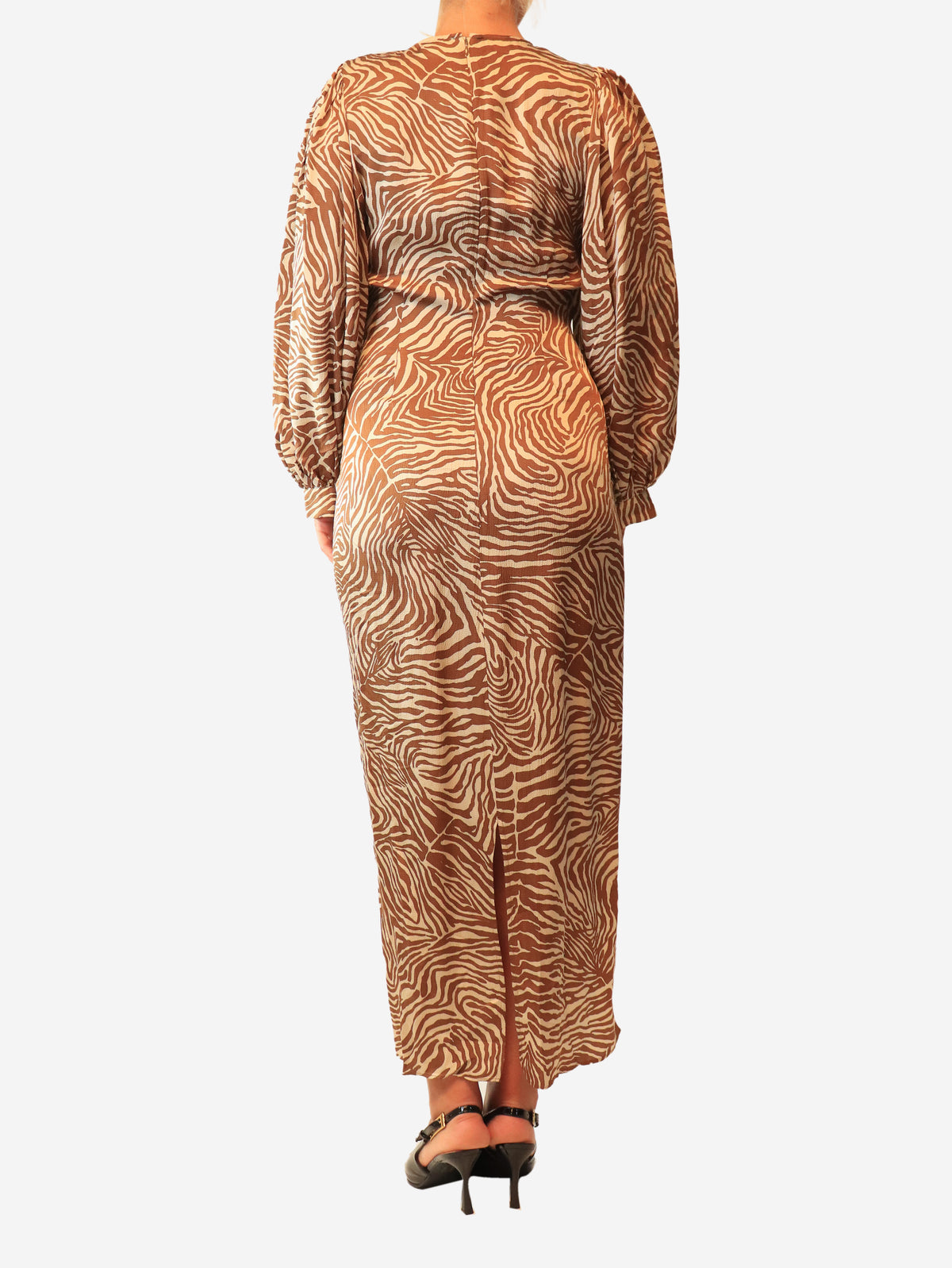 Brown and cream Daaliya zebra print dress - size M