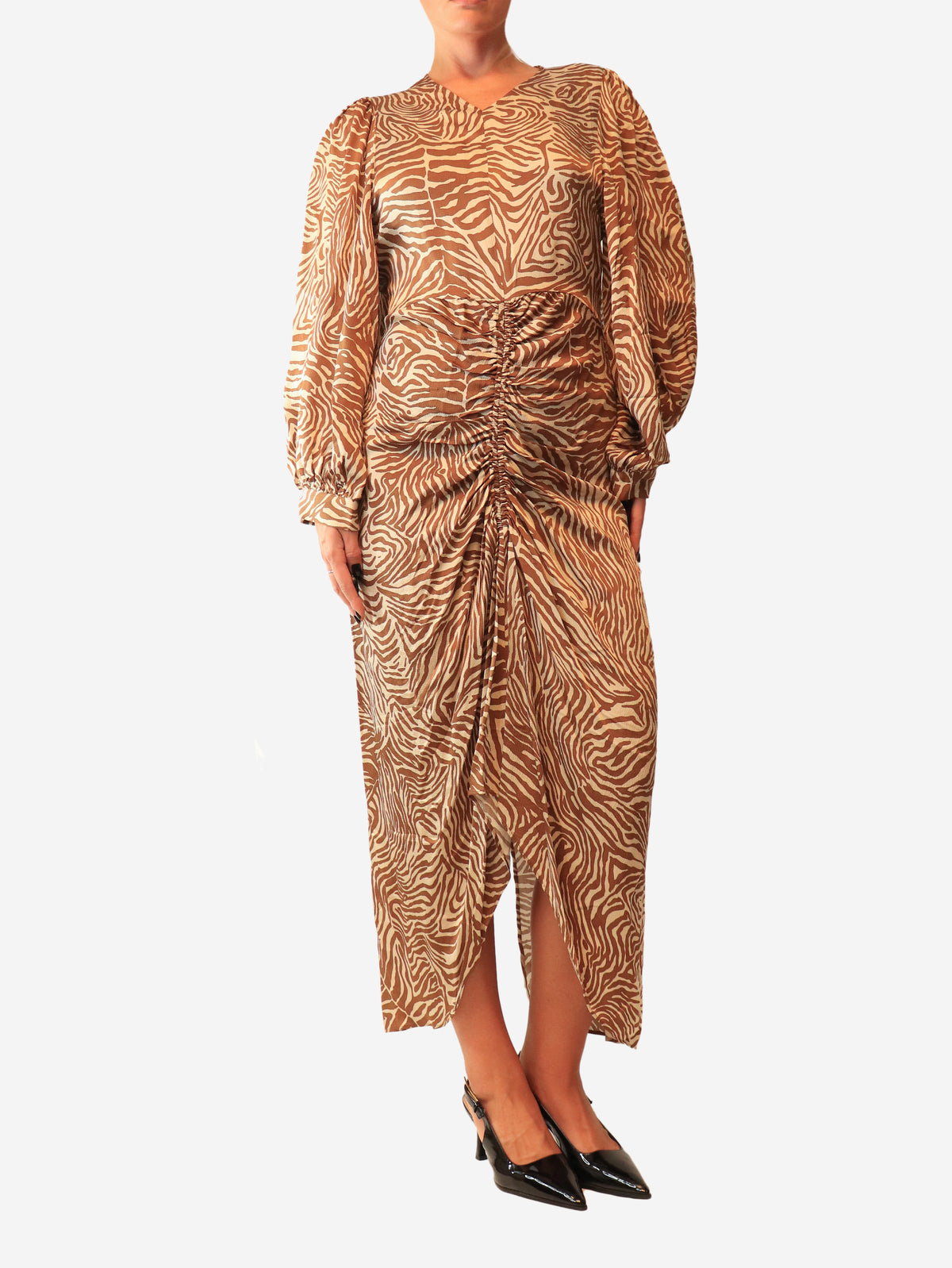 Brown and cream Daaliya zebra print dress - size M