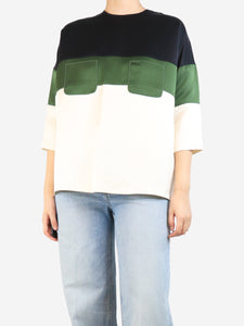 Celine Cream colour-block silk top - size UK 10