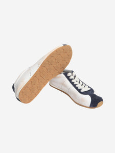 Miu Miu White and navy Plume leather-suede trainers - size EU 38