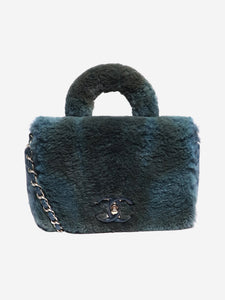 Chanel Blue and green 2017 fur top handle bag