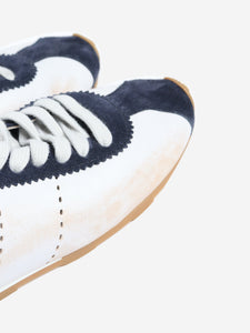 Miu Miu White and navy Plume leather-suede trainers - size EU 38