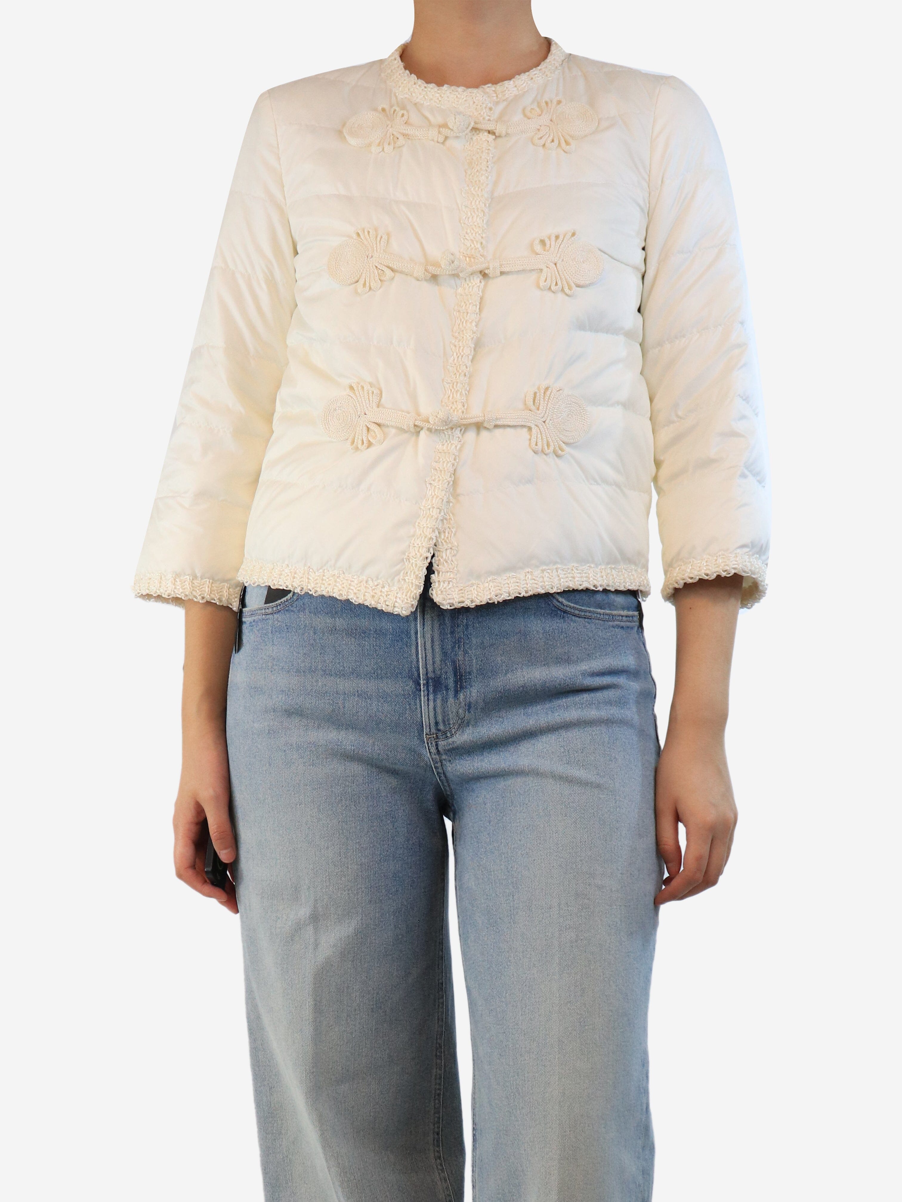 Cream puffer jacket with raffia trim - size UK 8 Coats & Jackets Ermanno Scervino 