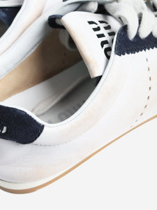 Miu Miu White and navy Plume leather-suede trainers - size EU 38