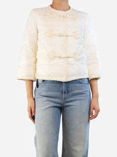 Cream puffer jacket with raffia trim - size UK 8 Coats & Jackets Ermanno Scervino 
