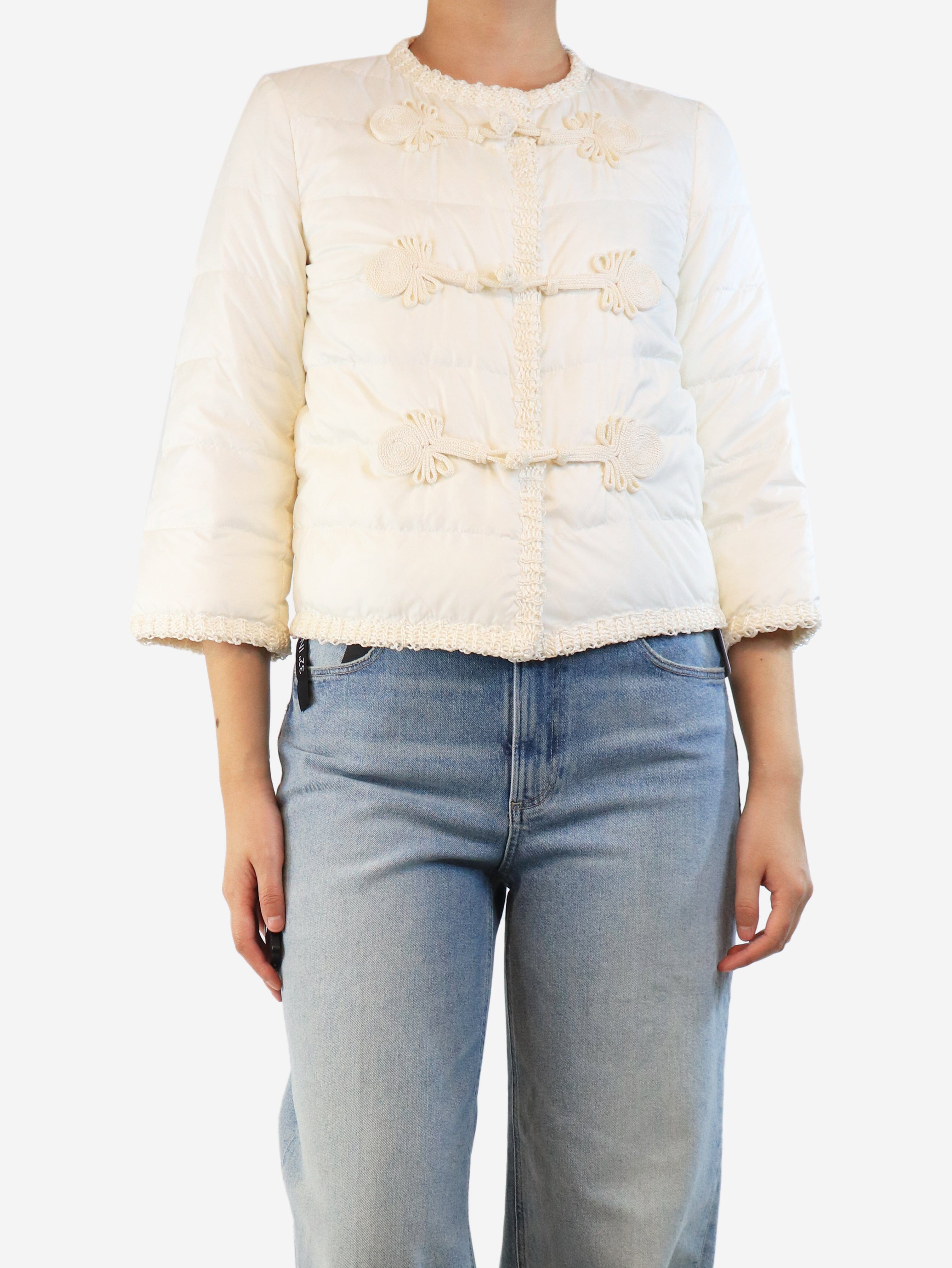 Cream puffer jacket with raffia trim - size UK 8 Coats & Jackets Ermanno Scervino 