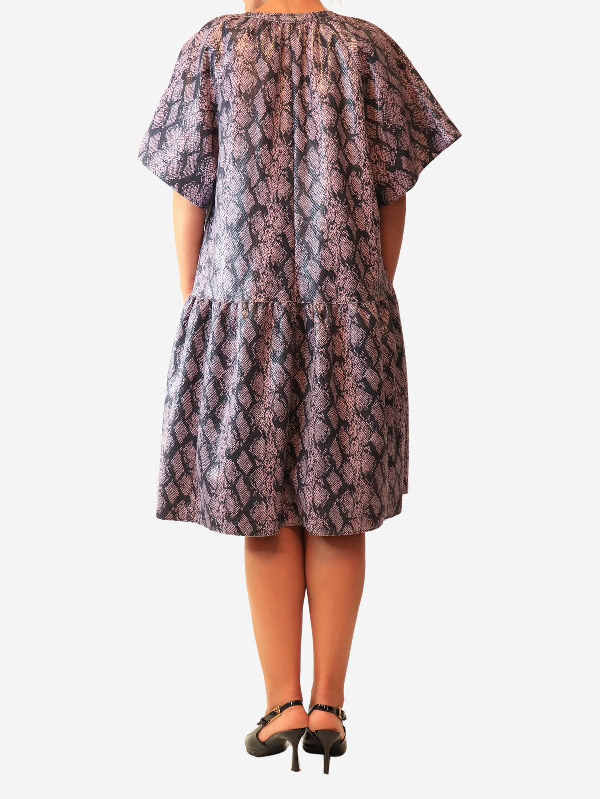 Purple Kaitlyn snake-print mini dress - size UK 12