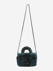 Chanel Blue and green 2017 fur top handle bag