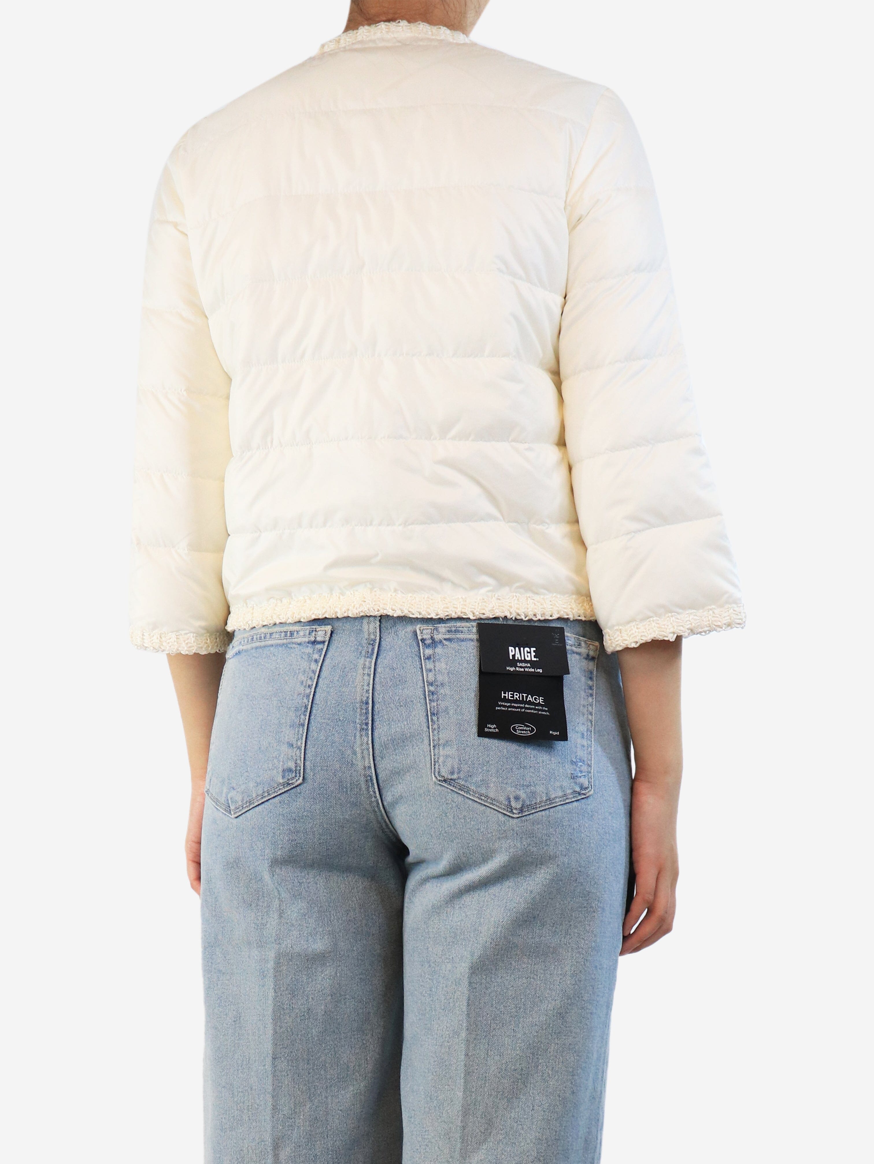 Cream puffer jacket with raffia trim - size UK 8 Coats & Jackets Ermanno Scervino 