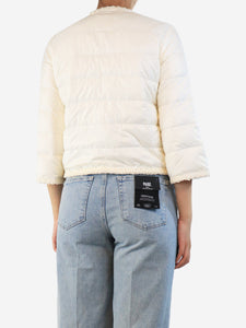 Ermanno Scervino Cream puffer jacket with raffia trim - size UK 8