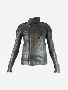 Rick Owens Black caban leather jacket - size UK 8