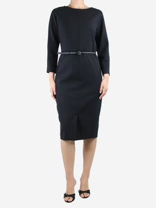 Max Mara Black belted wool midi dress - size UK 12