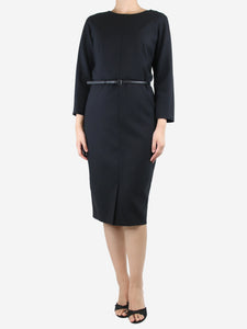 Max Mara Black belted wool midi dress - size UK 12