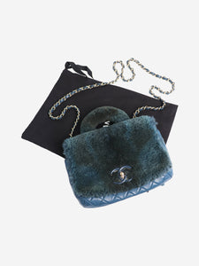 Chanel Blue and green 2017 fur top handle bag