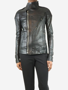 Rick Owens Black caban leather jacket - size UK 8