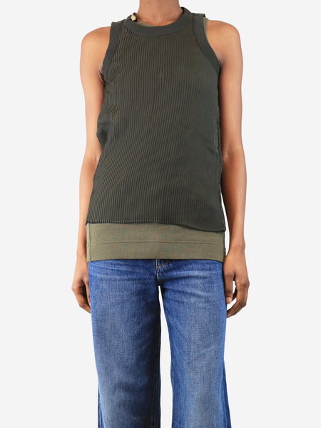Khaki sleeveless pleated double-layer top - size UK 8 product image