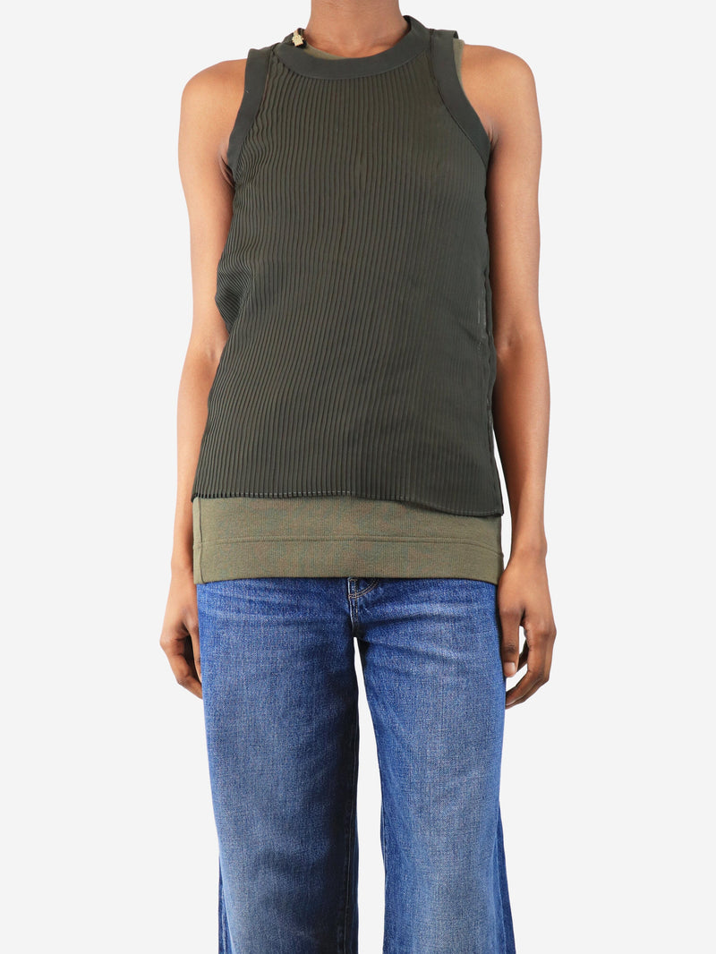 Khaki sleeveless pleated double-layer top - size UK 8 Tops Sacai 