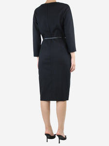 Max Mara Black belted wool midi dress - size UK 12