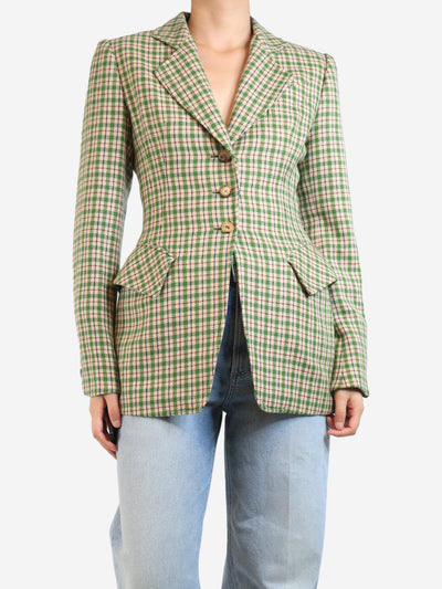 Green and beige check wool-blend jacket - size UK 10 Coats & Jackets Hermes 