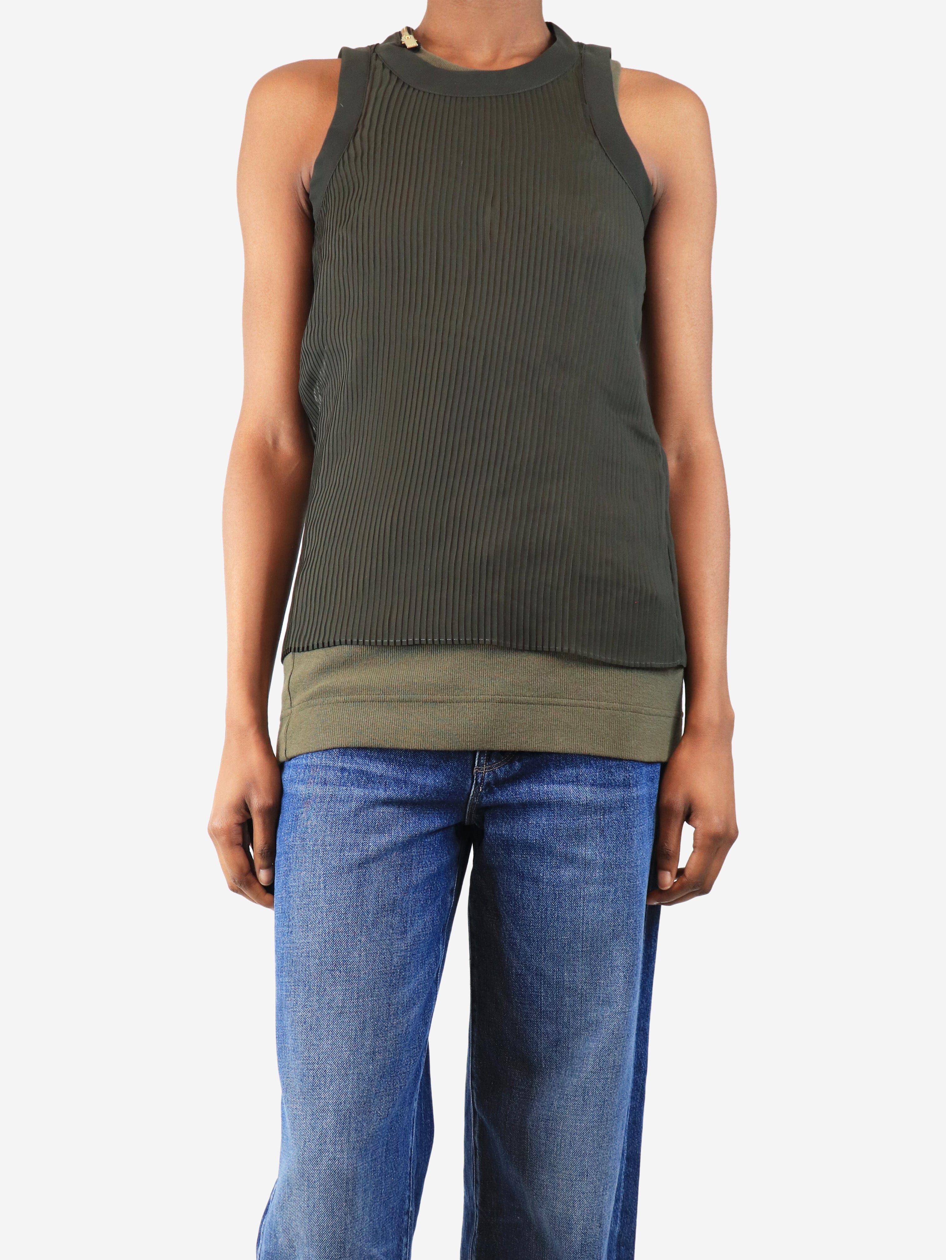 Khaki sleeveless pleated double-layer top - size UK 8 Tops Sacai 