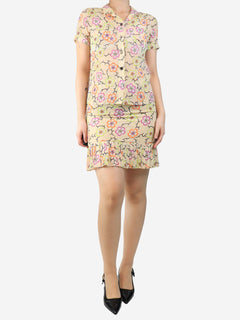 Cream silk chiffon floral shirt and skirt set - size UK 8 Sets Chanel 