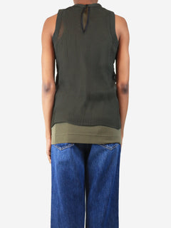 Khaki sleeveless pleated double-layer top - size UK 8 Tops Sacai 