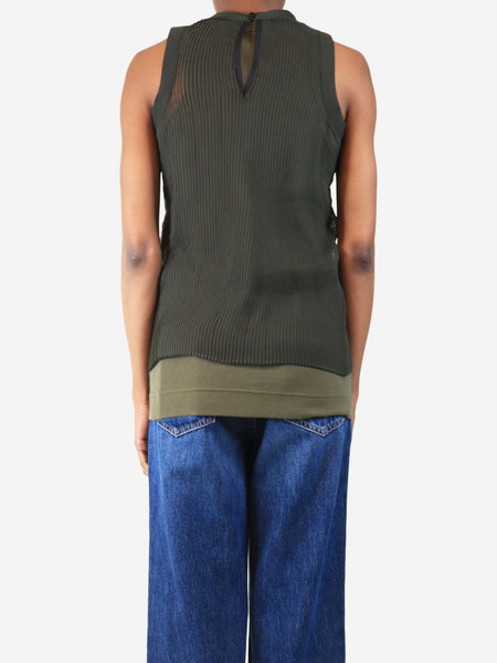 Khaki sleeveless pleated double-layer top - size UK 8 alternate image