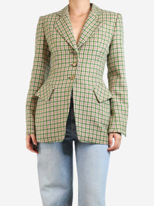 Hermes Green and beige check wool-blend jacket - size UK 10