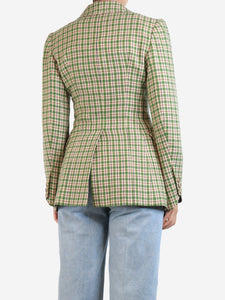 Hermes Green and beige check wool-blend jacket - size UK 10