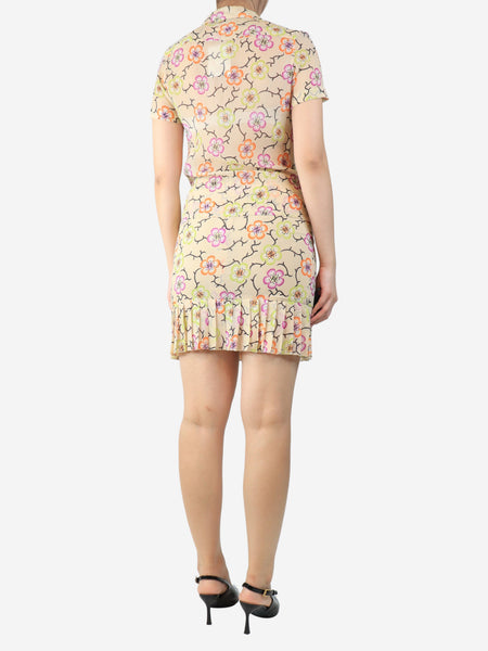 Cream silk chiffon floral shirt and skirt set - size UK 8 alternate image