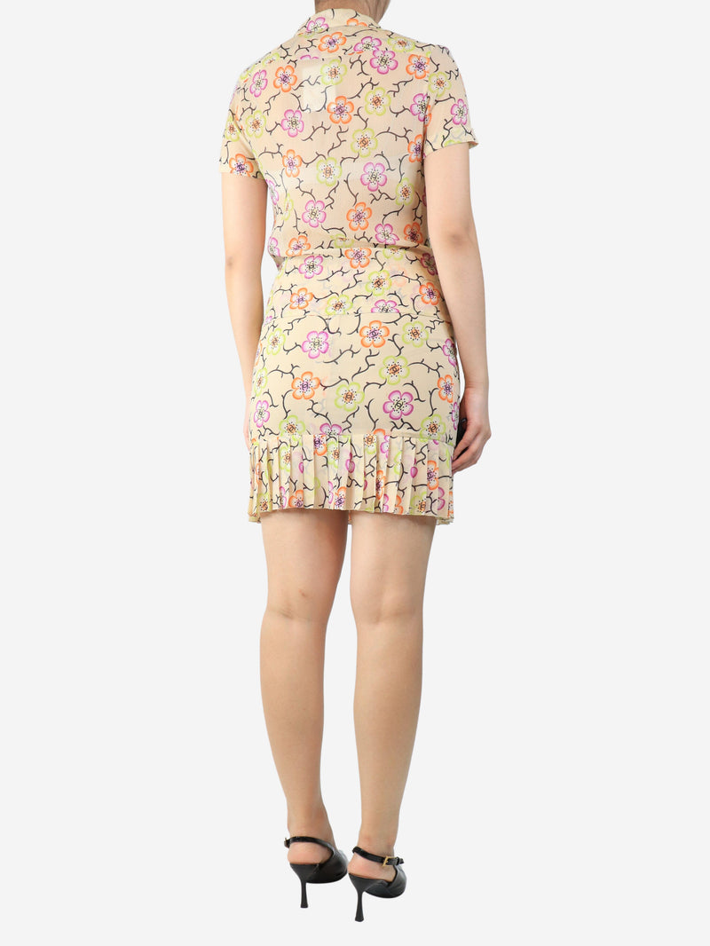 Cream silk chiffon floral shirt and skirt set - size UK 8 Sets Chanel 