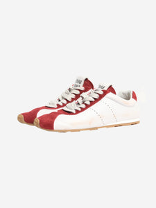 Miu Miu White and cerise Plume leather-suede trainers - size EU 38.5