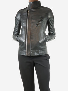 Rick Owens Black caban leather jacket - size UK 8