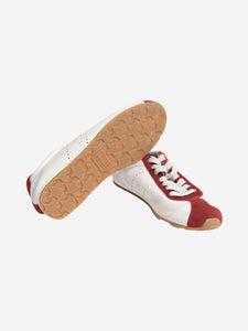 Miu Miu White and cerise Plume leather-suede trainers - size EU 38.5