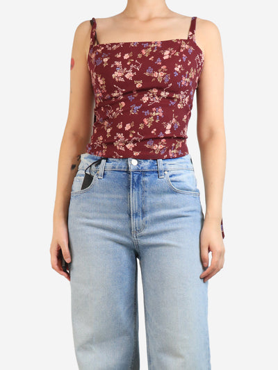 Wine red floral tie up strap top - size UK 8 Tops Reformation 
