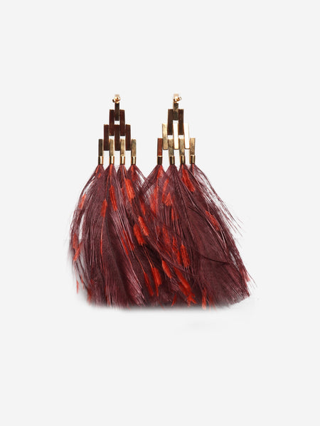 Burgundy feather errings product image