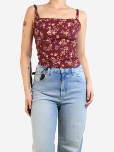 Reformation Wine red floral tie up strap top - size UK 8