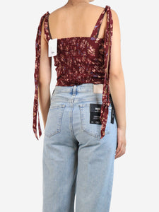 Reformation Wine red floral tie up strap top - size UK 8